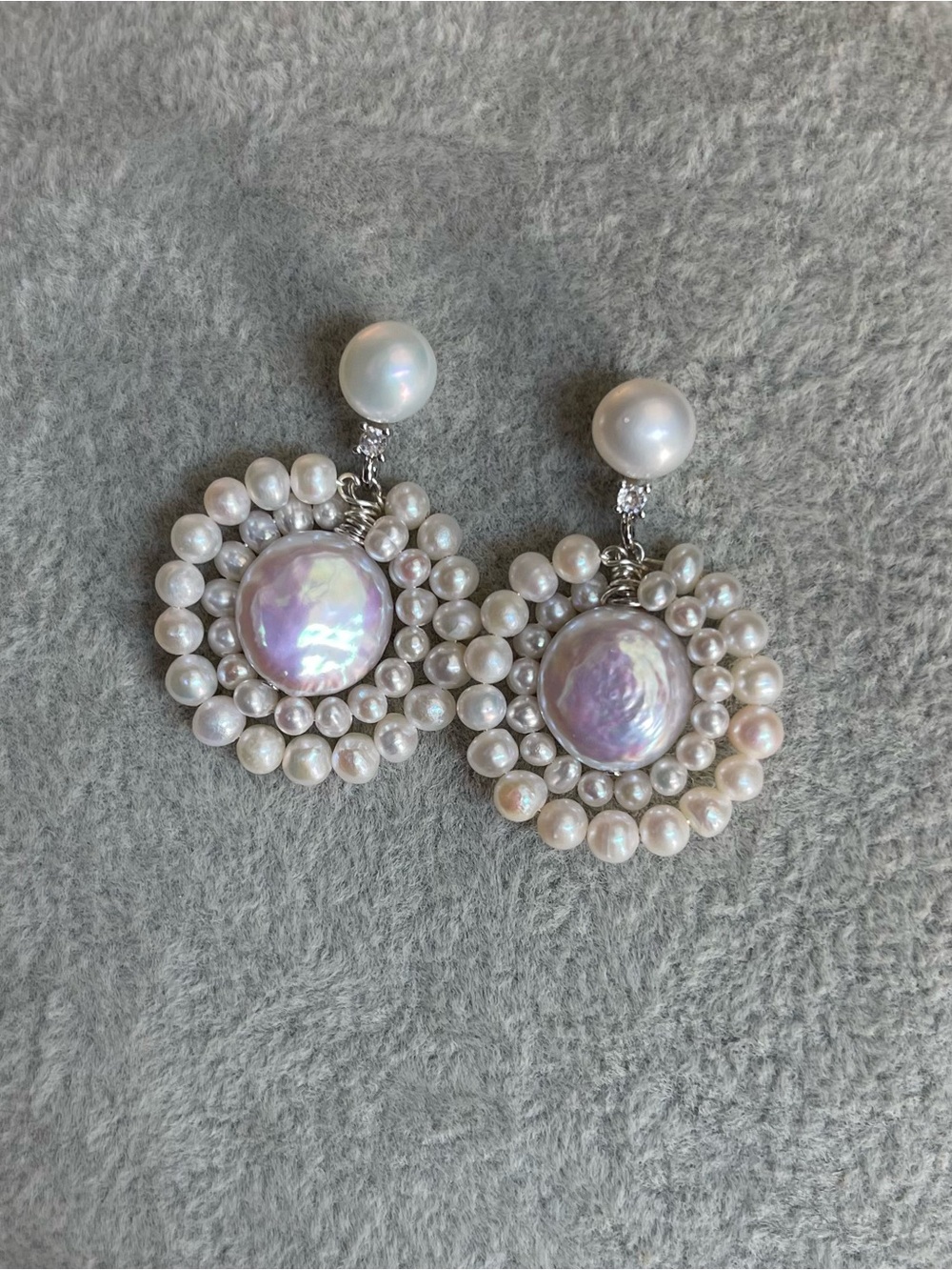 Handmade Freshwater Coin Pearl Drop Earrings - 925 silver posts